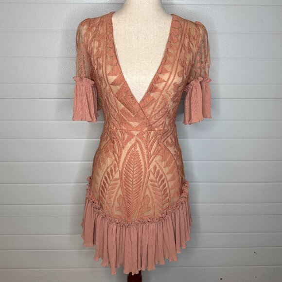 the clothing company Dresses & Skirts - The Clothing Company Beige Lace Ruffle Mini Dress